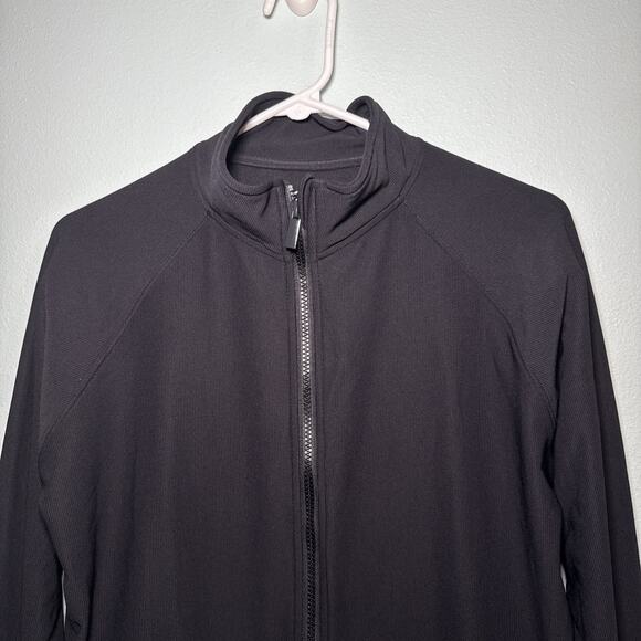 Move Theory Ribbed Full Zip Cropped Zip Up womens XL Black thumbholes athletic - Picture 2 of 5